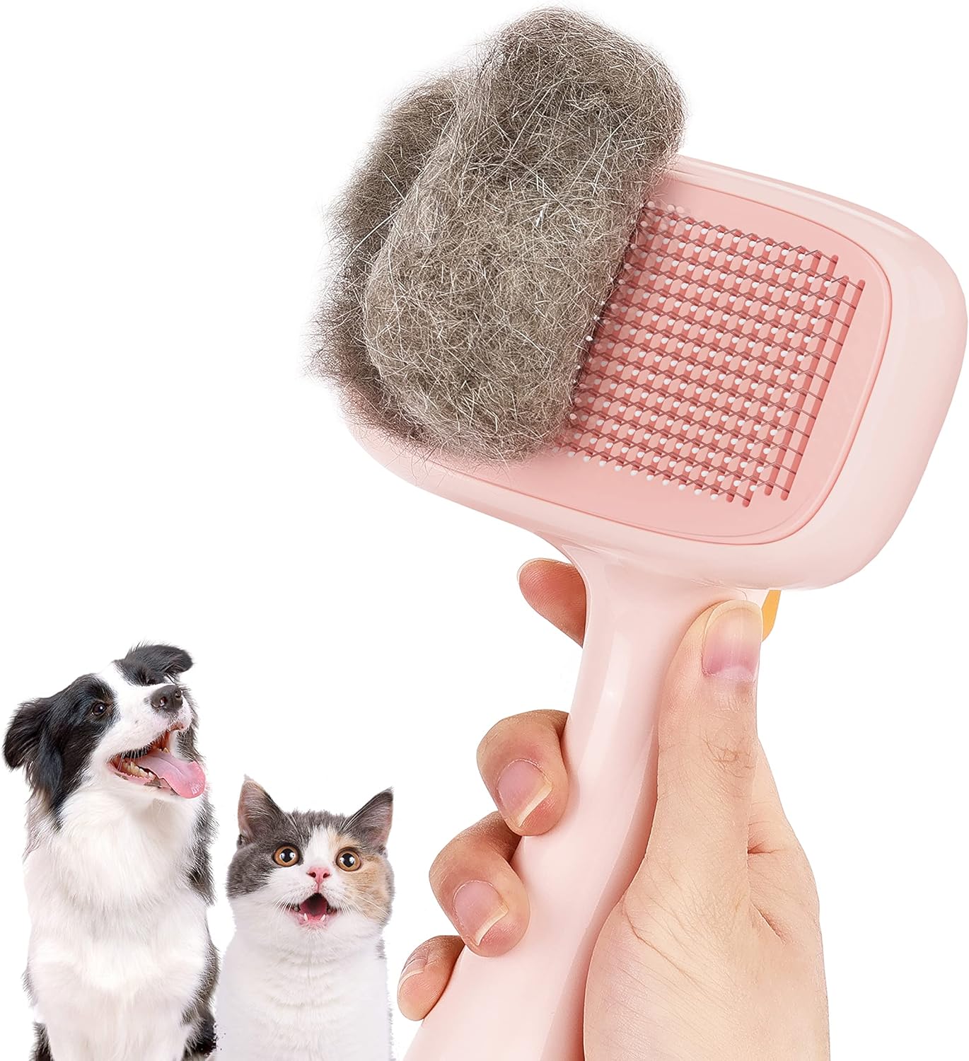 Self-Cleaning Pet Brush for Grooming and Massage, Dog Slicker Brush for Long and Short Hair for Shedding, Dog Grooming Brush Suit for Small to Large Breed to Remove Mats (Pink)